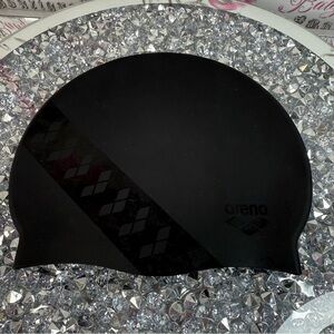 Arena swim cap stretchy pools lakes hair protection Black Silicone Swim Cap